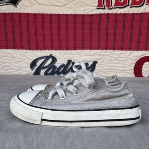 Size 8c - Converse Girls Glitter Silver Laced Up‎ Shoe Sneakers